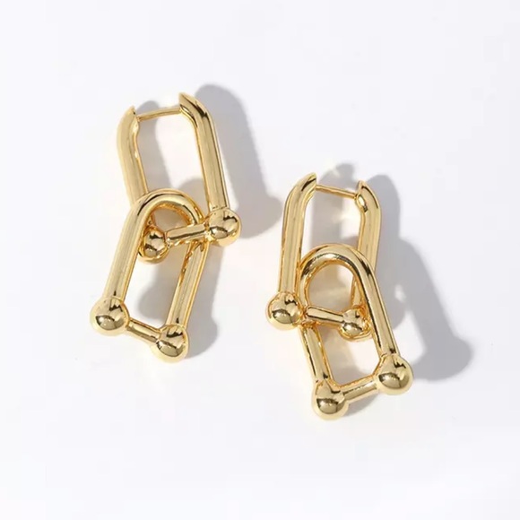 NEW 18K GOLD U-SHAPE HOOP EARRINGS - Picture 3 of 7